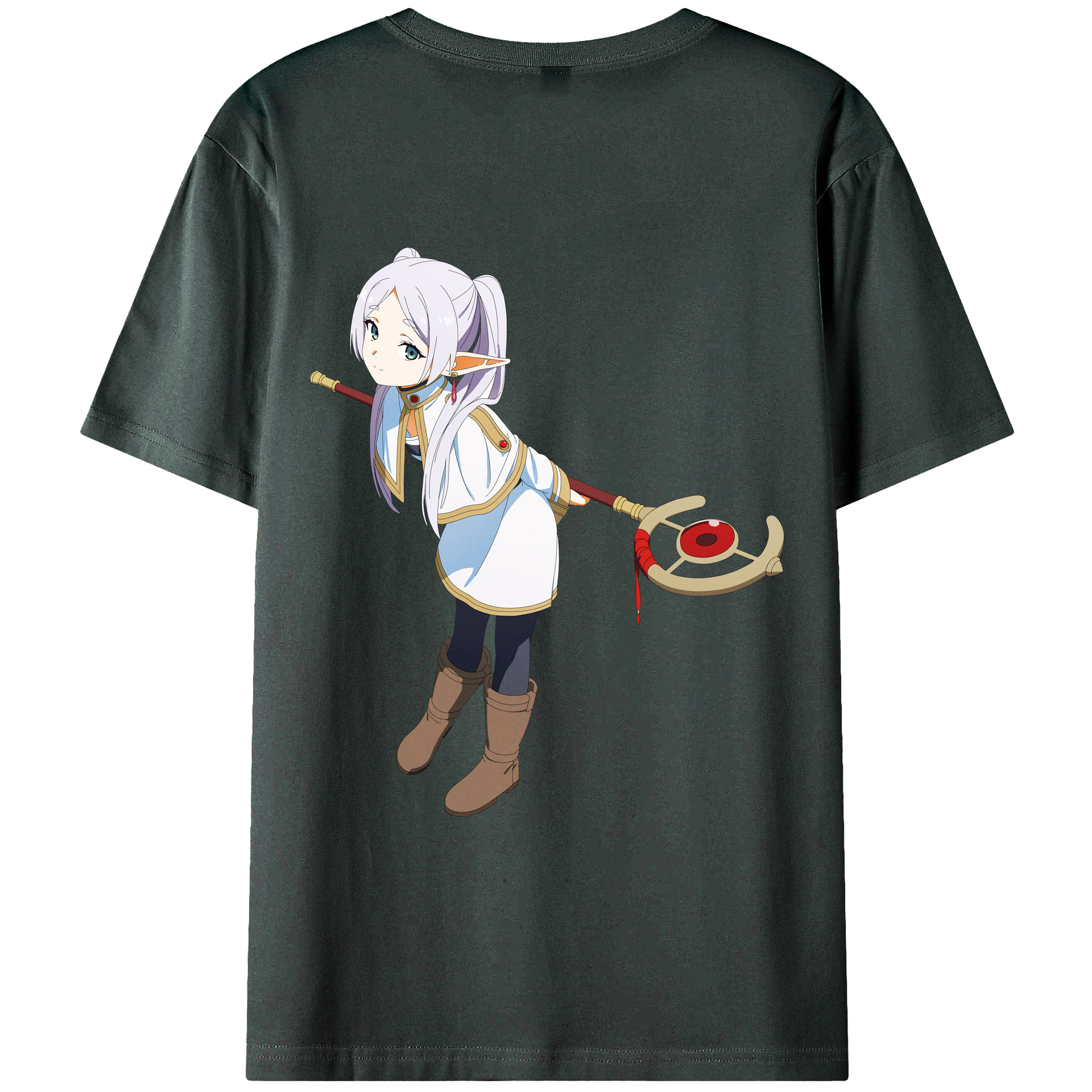 （画像用） 葬送のフリーレン Frieren 綿100％ メンズ半袖Tシャツ（バックプリント） 通気性